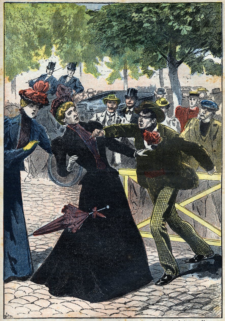 Asesinato de la Emperatriz Isabel de Austria (Sissi) por el anarquista italiano Luccheni en Ginebra en 1898. Ilustración de 1898. Colección privada de Unknown artist
