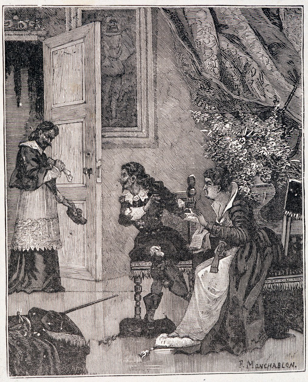En el momento en que María de Médicis estaba defendiendo su causa, el cardenal entró (Jornada de los Engañados), una ilustración en “París a través de los siglos” de Kenouillac de Unknown artist