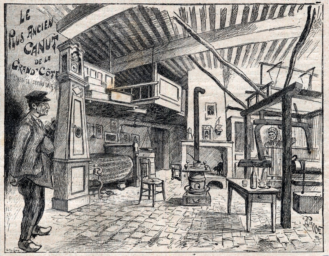 Taller de Canut en Lyon - el canut más antiguo de la Gran Côte desde 1814 grabado en "Le Progres illustré" de 1895 de Unknown artist
