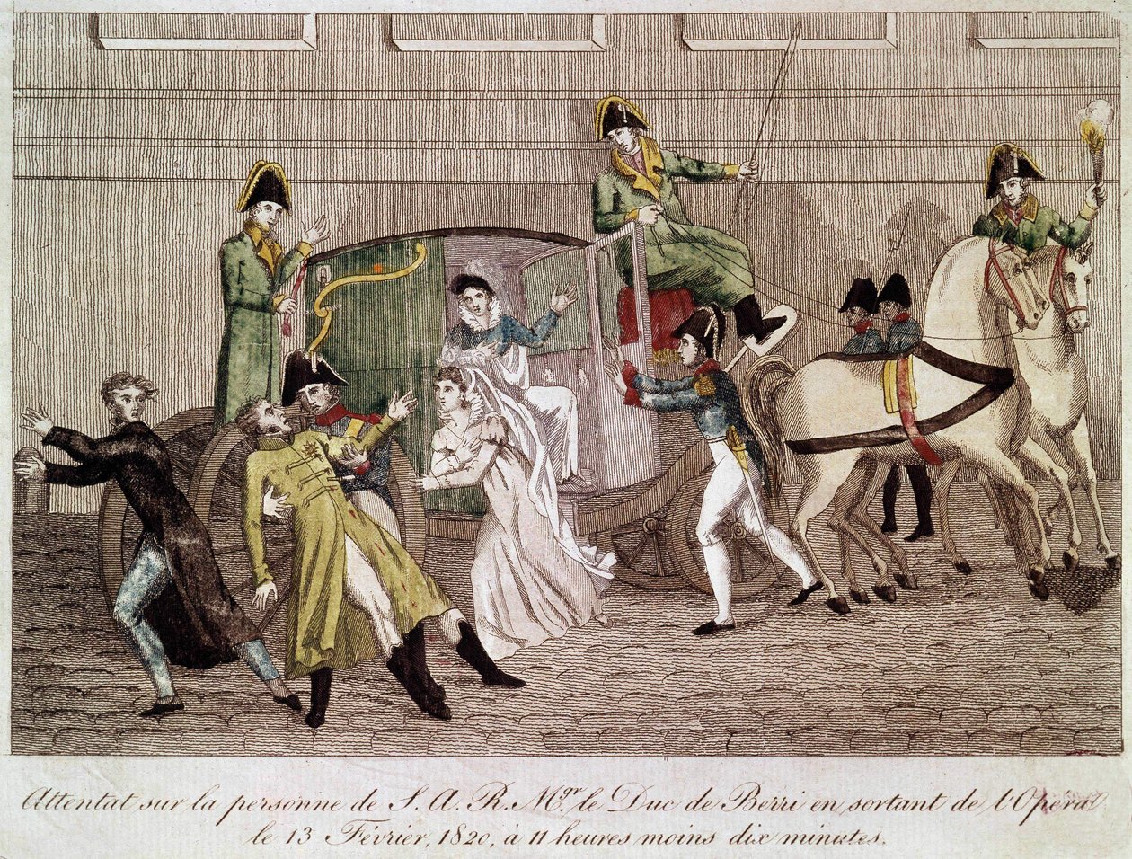 Ataque al Duque de Berry por Louis Pierre Louvel al salir de la Ópera el 13 de febrero de 1820 de Unknown artist