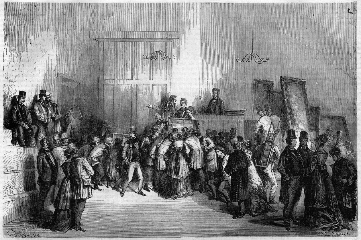 Sala de subastas en París: Venta de pinturas en el hotel de subastadores. de Unknown artist