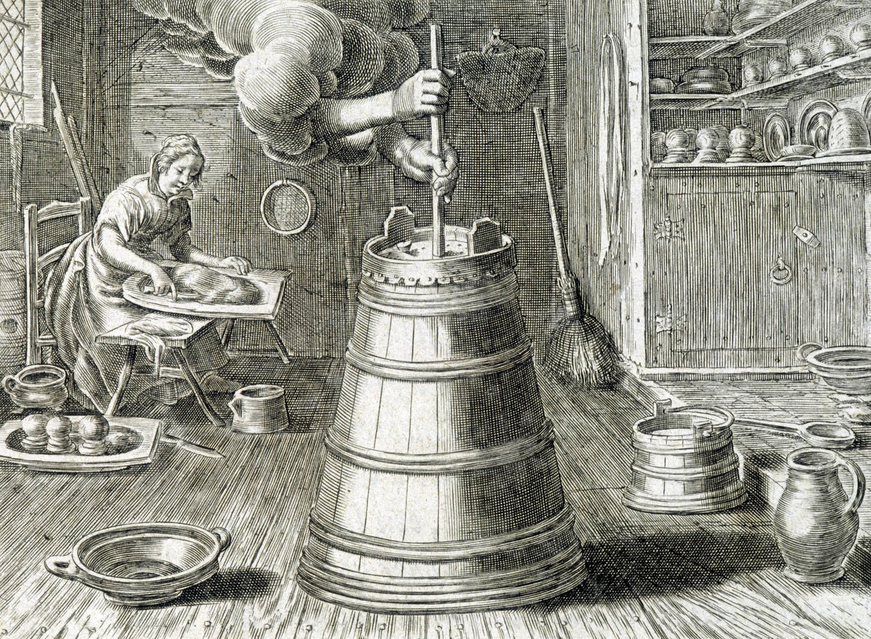 Baratte para la fabricación de mantequilla y queso - grabado de Unknown artist