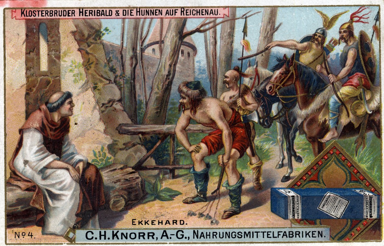 Invasiones bárbaras - Ekkehard IV de St. Gallen o Eckhard, Eckhart (980-1057) erudito y poeta latino. El hermano Heribald y los Hunos en Reichenau. En la isla de Reichenau, solo el hermano Heribald, un monje un poco simple, permaneció durante de Unknown artist