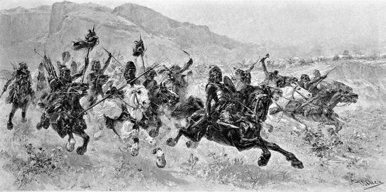 Invasiones bárbaras - Los Hunos - Grabado por U. Checa de Unknown artist