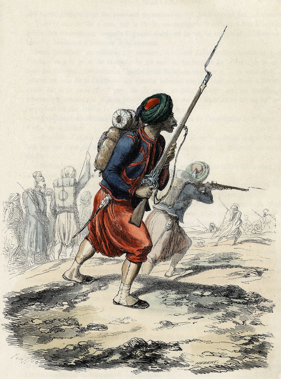 Batallón de Zuavos del ejército francés, compuesto por nativos, formado por el General Clausel en 1830 para la expedición del Atlas a Argelia, en “L