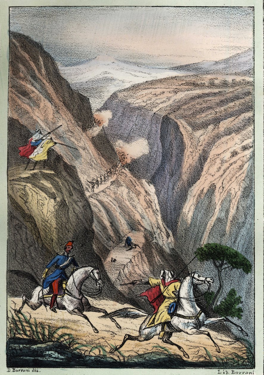 Batalla en la Teniah de Mouzaïa, en el paso del Monte Atlas entre tropas francesas y la resistencia árabe de Unknown artist