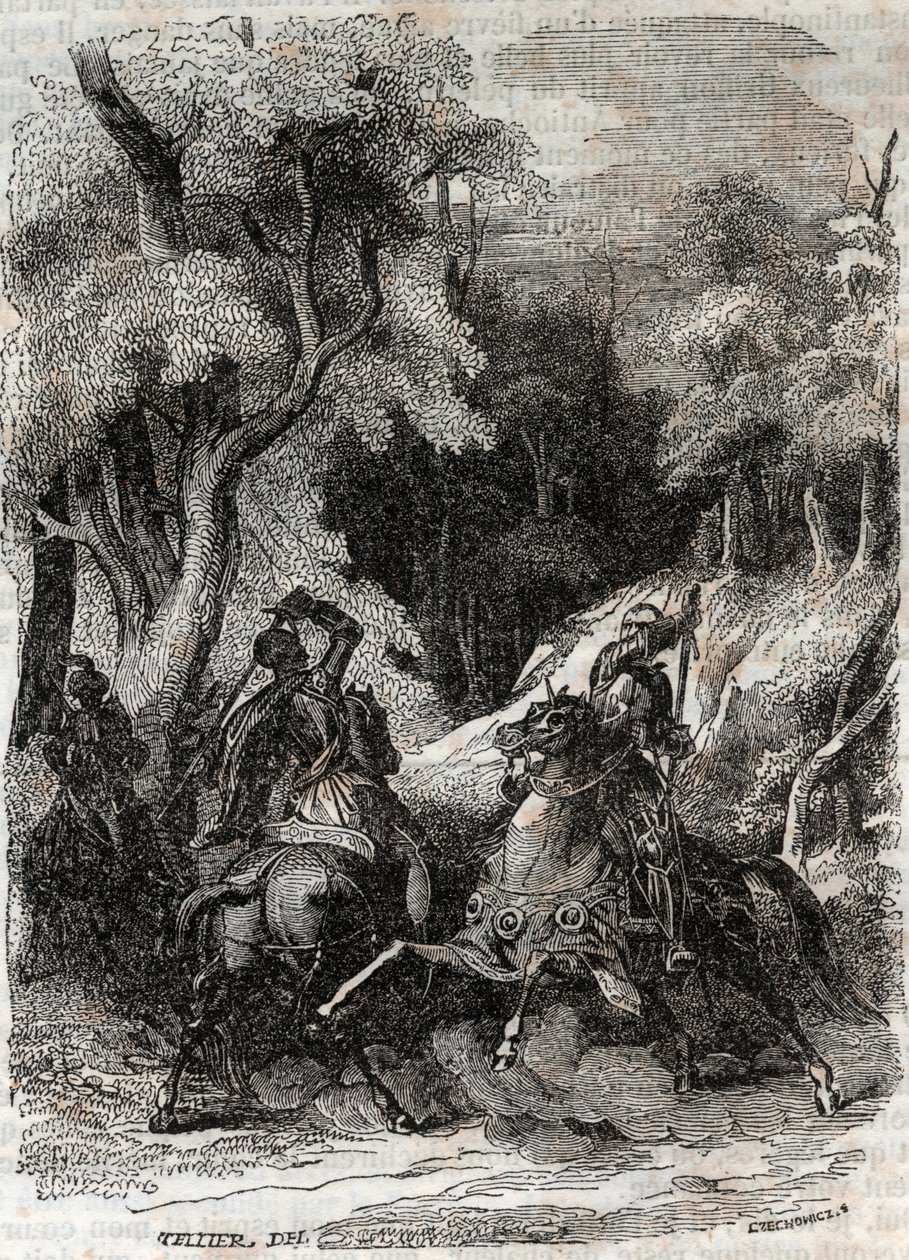 Batalla entre Roland y Ferragus - grabado de 1851 de 
