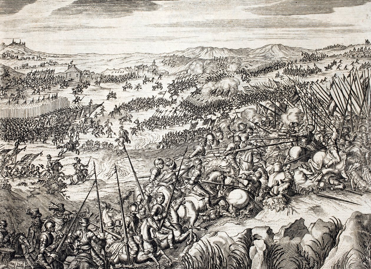 Batalla de Gembloux (1578) ejército español contra el ejército de 16 de las Diecisiete Provincias de los Países Bajos - grabado en 