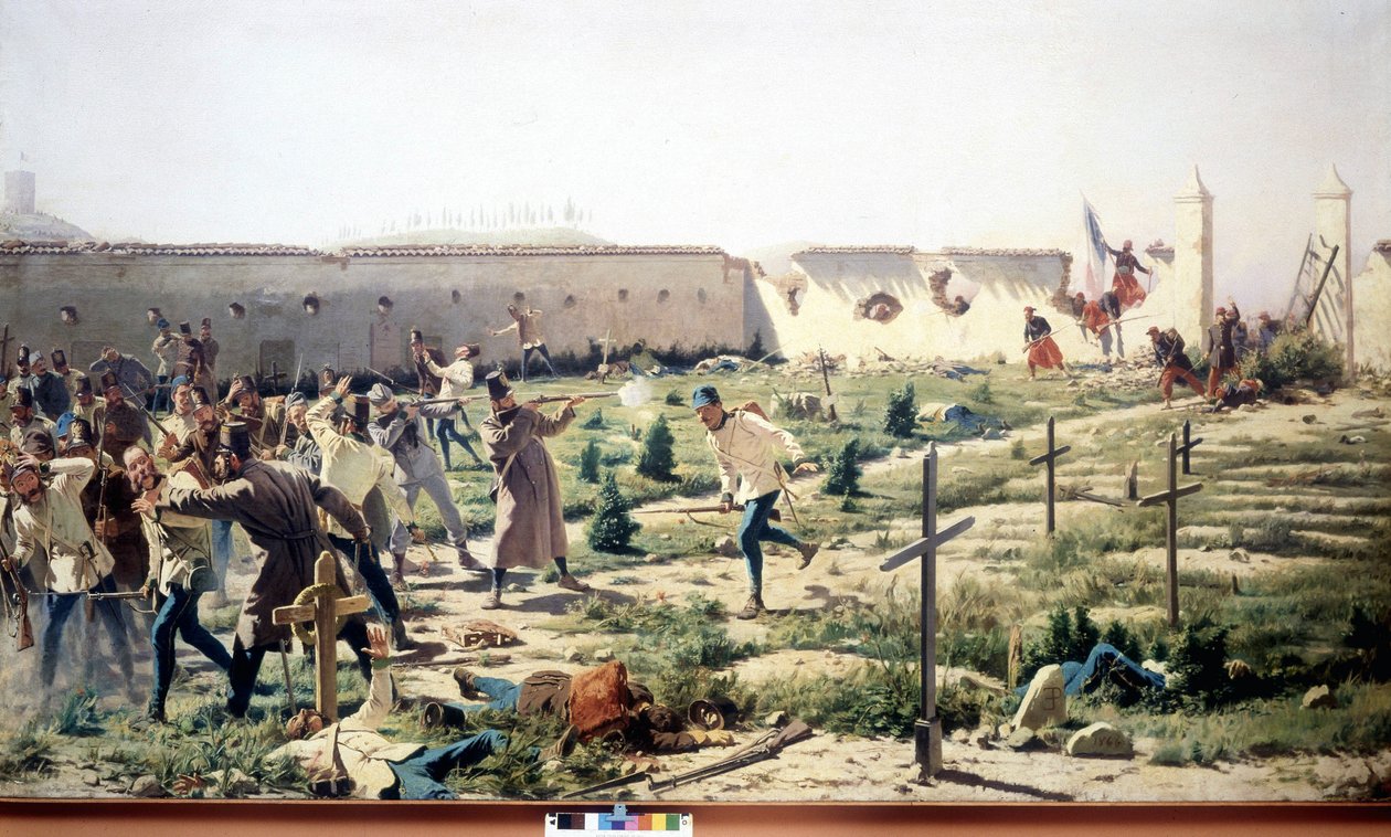 Batalla de Solferino, Lombardía, enfrentando a los ejércitos franco-sardos y austriacos el 24 de junio de 1859. Museo del Risorgimento. Milán de Unknown artist