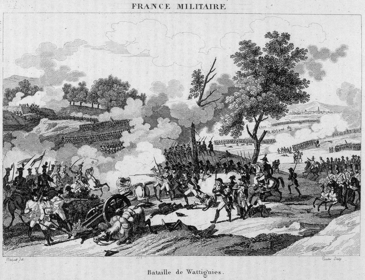 Batalla de Wattignies: Jourdan y Carnot ganaron la victoria para desbloquear la ciudad de Maubeuge sitiada por los austriacos, octubre de 1793. Grabado del siglo XIX de Unknown artist