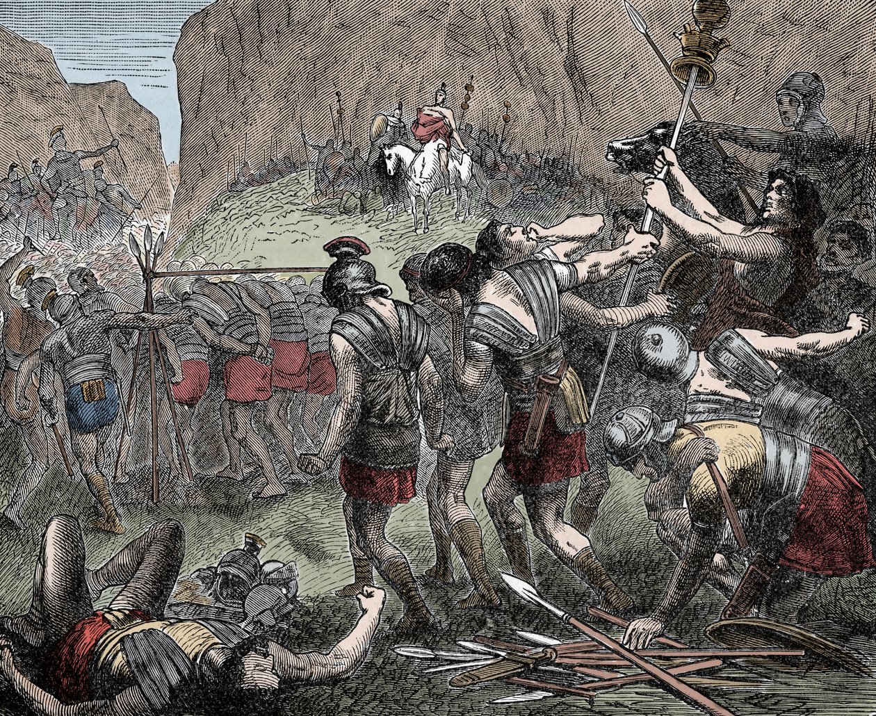 Batalla de las Horcas Caudinas - Batalla de las Horcas Caudinas (Furculae Caudinae) - 321 a.C. entre los romanos y los samnitas durante la Segunda Guerra Samnita de Unknown artist