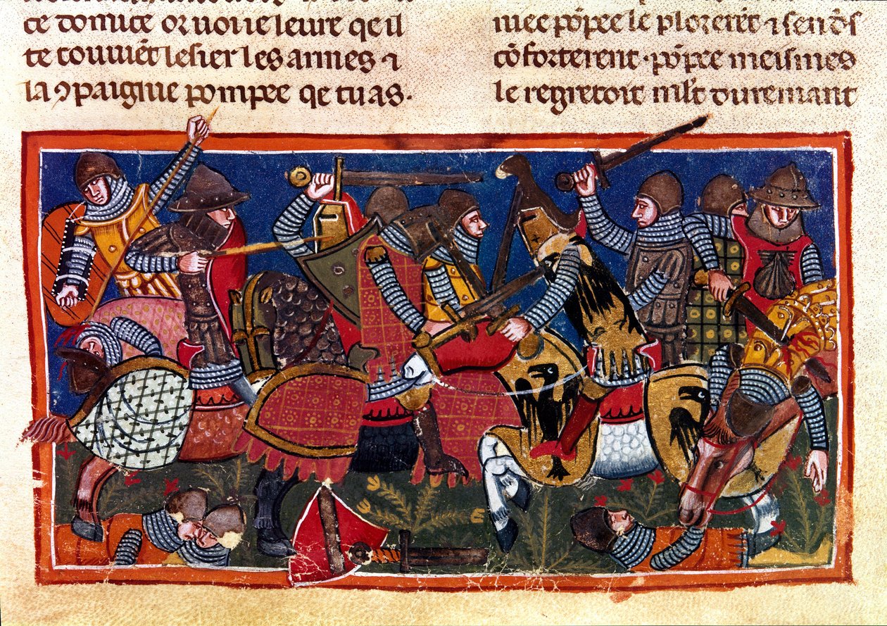 Escena de batalla. Miniatura de un códice francés en pergamino 
