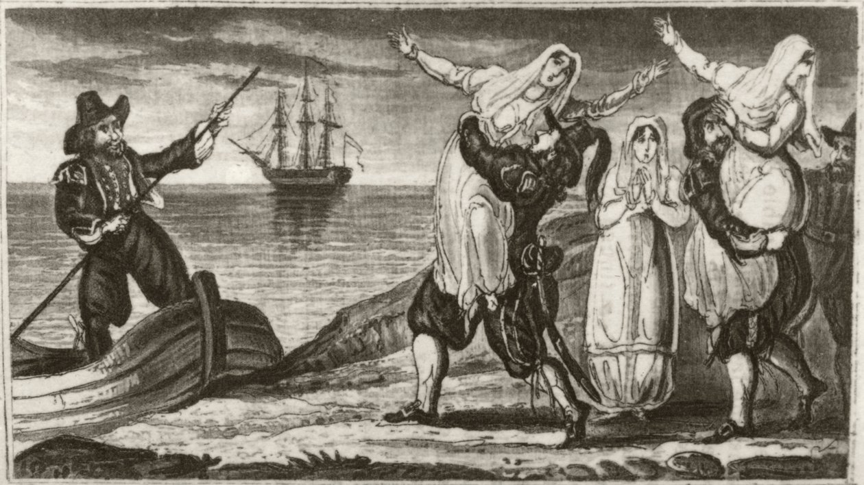 Beakes el pirata holandés y su tripulación llevándose por la fuerza a monjas de un convento español de Unknown artist