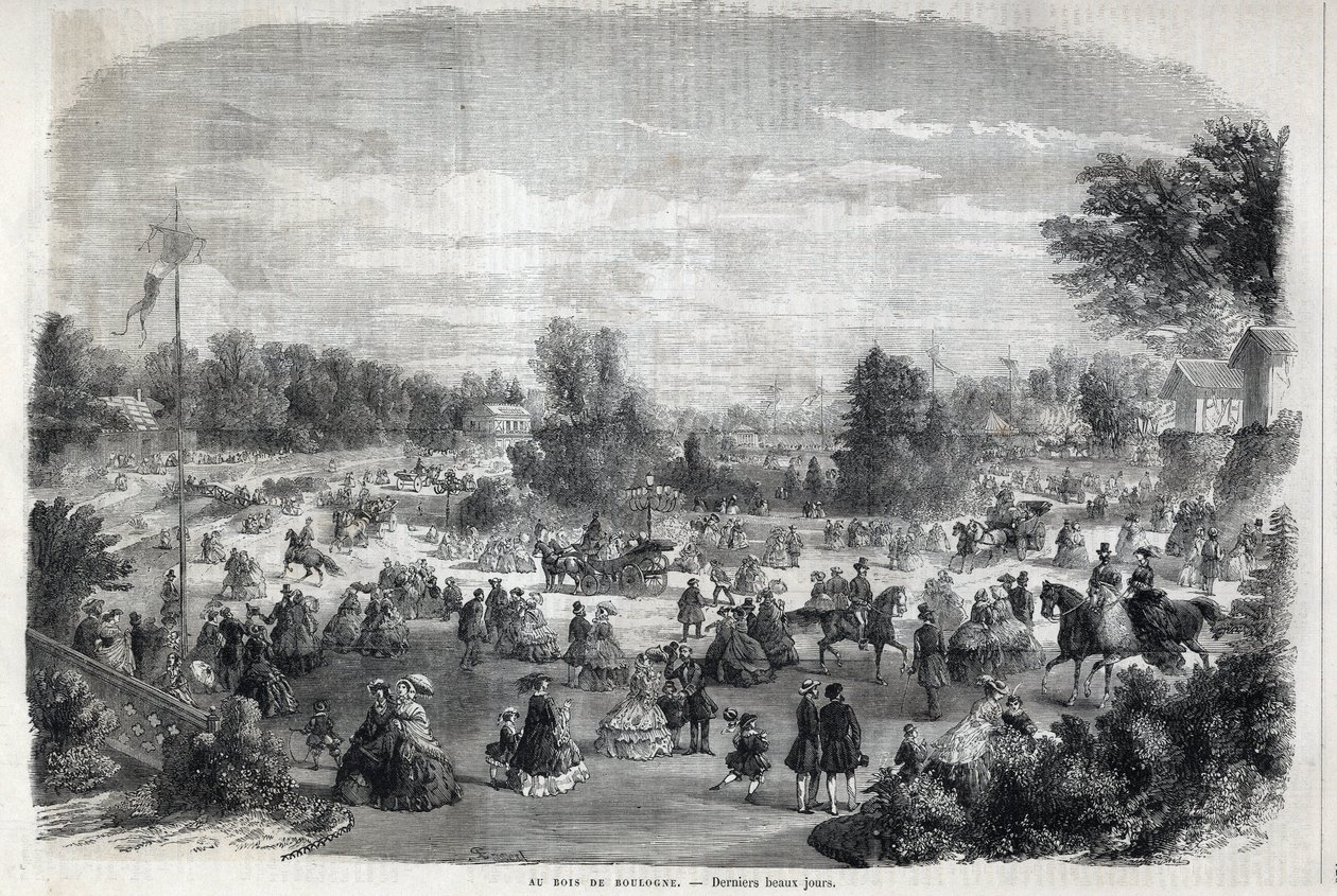 Hermosos días en el Bois de Boulogne en París. Grabado en “The Illustrious Universe” de Unknown artist