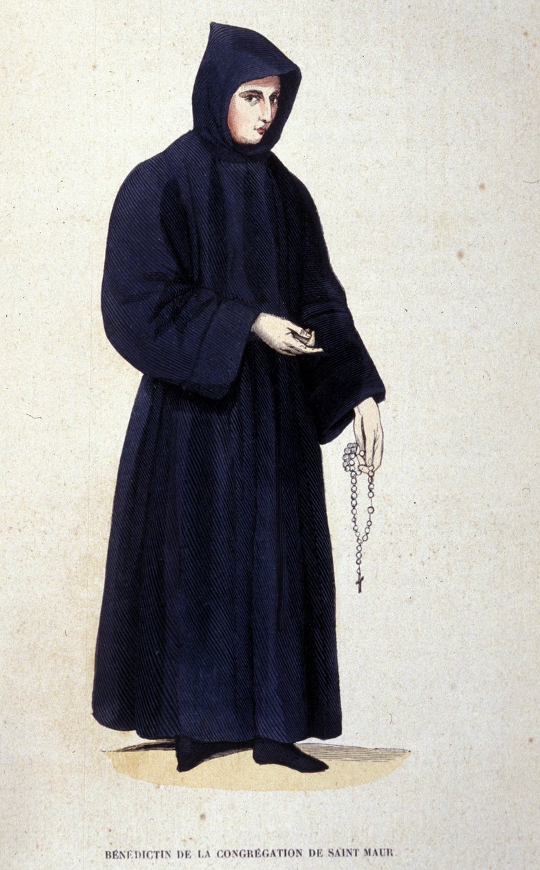 Benedictino de la congregación de San Mauro. Grabado de un álbum sobre órdenes religiosas, París de Unknown artist