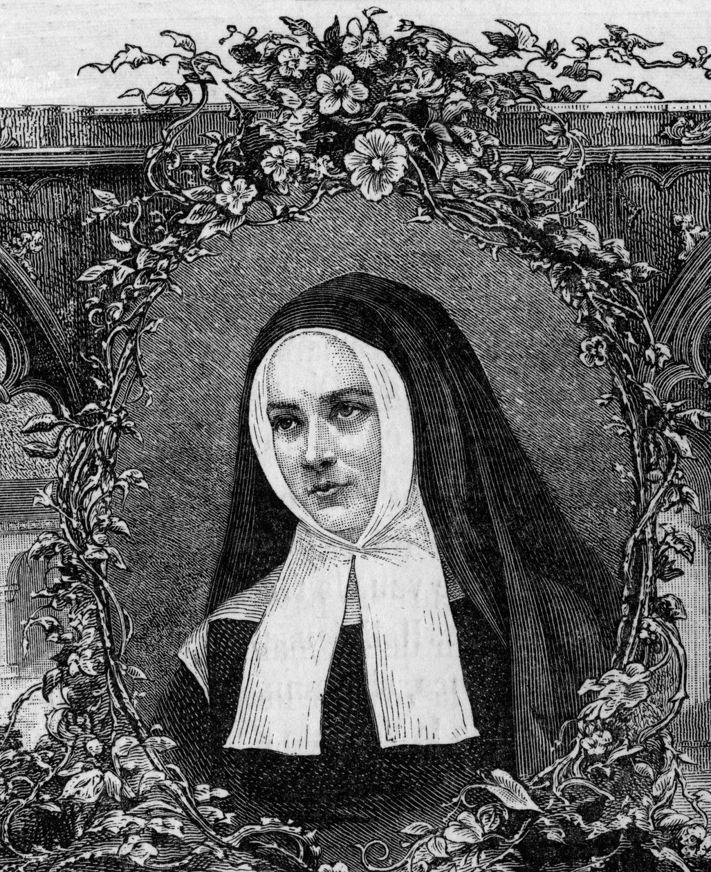 Bernadette Soubirous (1844-1879) con hábito religioso. Grabado de 1877 de Unknown artist