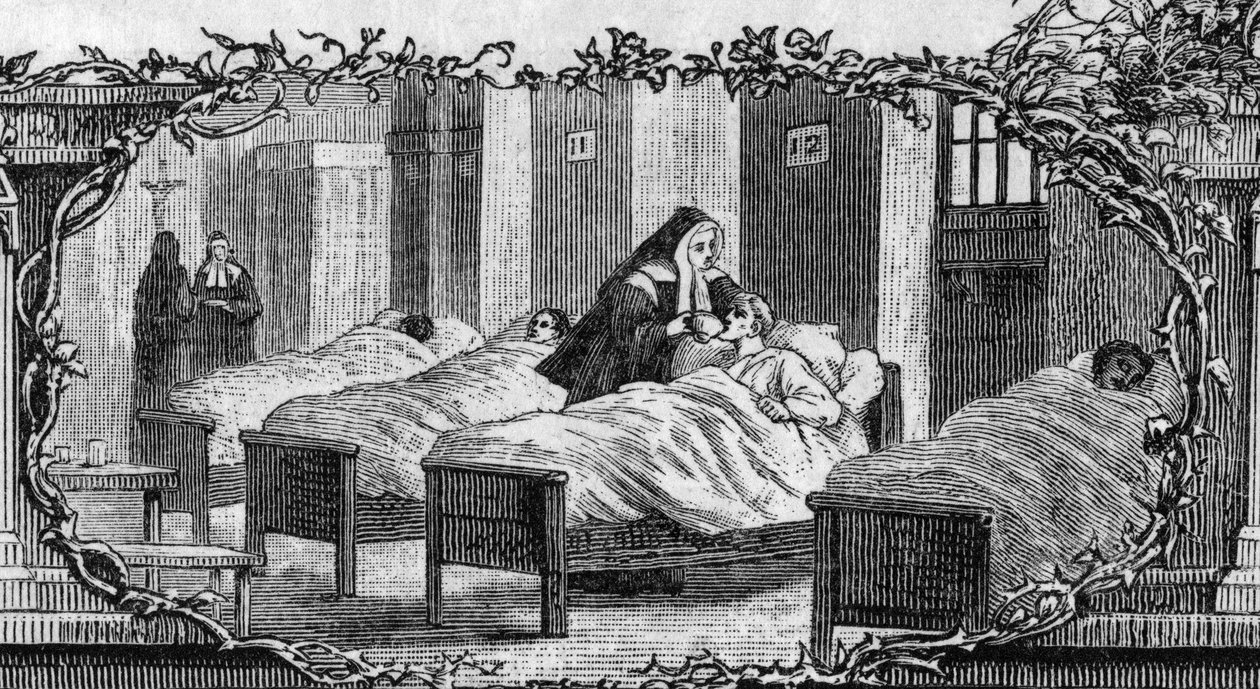 Bernadette Soubirous (1844-1879) con el hábito de monja cuidando a los enfermos de Unknown artist