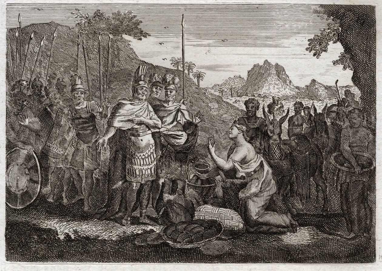 Biblia de Royaumont, Antiguo Testamento: Abigail. Abigail, esposa de Nabal, calma la ira de David con su sabiduría. Ilustración de 1811. de Unknown artist