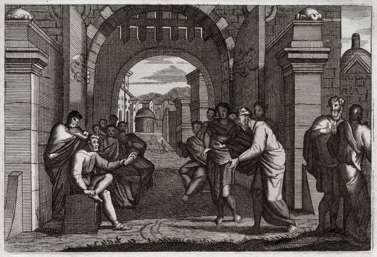 Biblia de Royaumont, Antiguo Testamento: Booz, pariente cercano de Rut, esposa según la ordenanza de la Ley. Ilustración de 1811. de Unknown artist