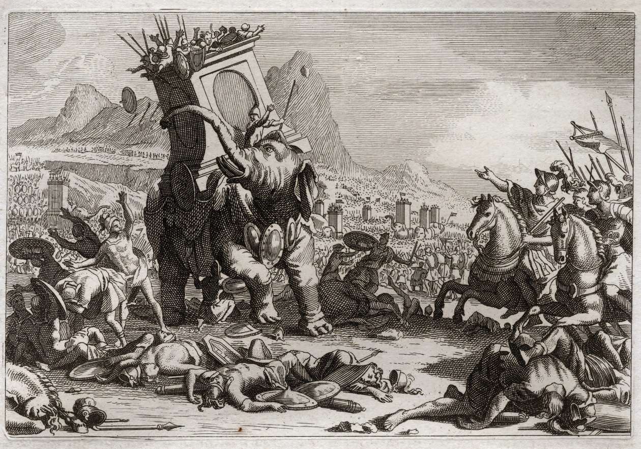 Biblia de Royaumont, Antiguo Testamento: Coraje de Eleazar. El rey seléucida Antíoco V Eupátor, hijo del impío Antíoco IV Epífanes (175-164 a.C.), luchó después de la muerte de su padre contra Judas Macabeo. Acción extraordinaria de Ele de Unknown artist