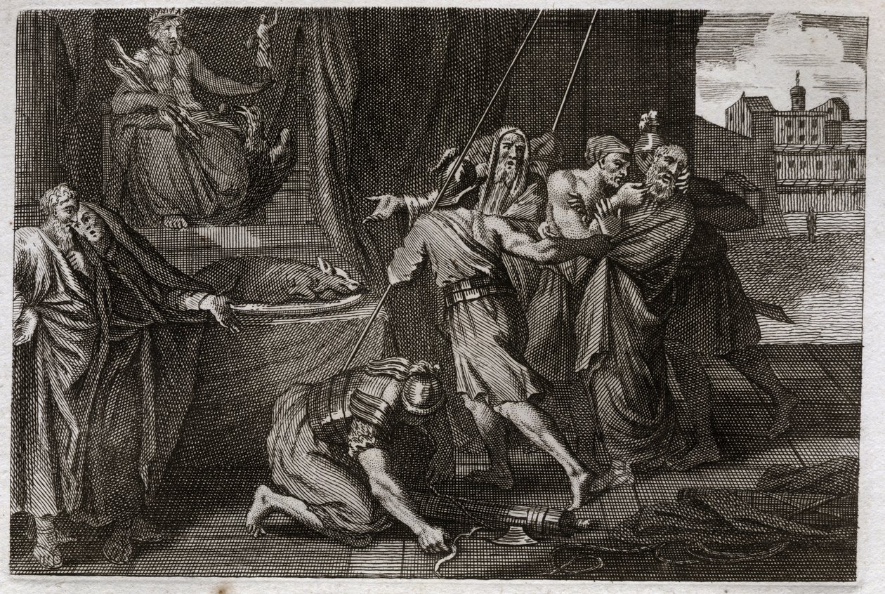 Biblia de Royaumont, Antiguo Testamento: Muerte de Eleazar. El viejo santo Eleazar fue asesinado por orden de Antíoco IV Epífanes (175-164 a.C.), porque no quiso fingir comer carnes prohibidas. Ilustración de 1811. de Unknown artist