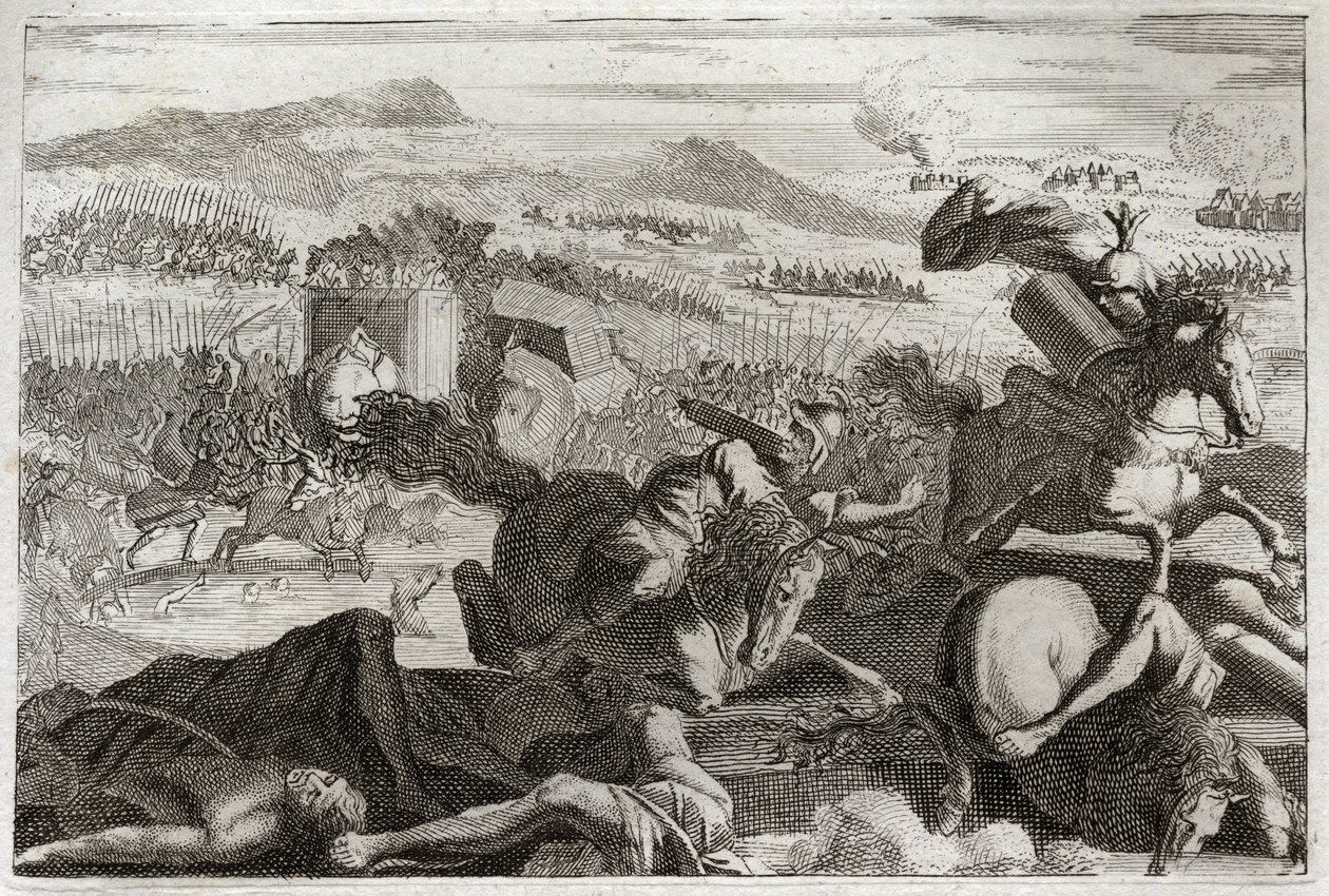 Biblia de Royaumont, Antiguo Testamento: Muerte de Judas. Derrota de Demetrio I Sóter y Nicanor. Muerte de Judas Macabeo en batalla. Ilustración de 1811 de Unknown artist