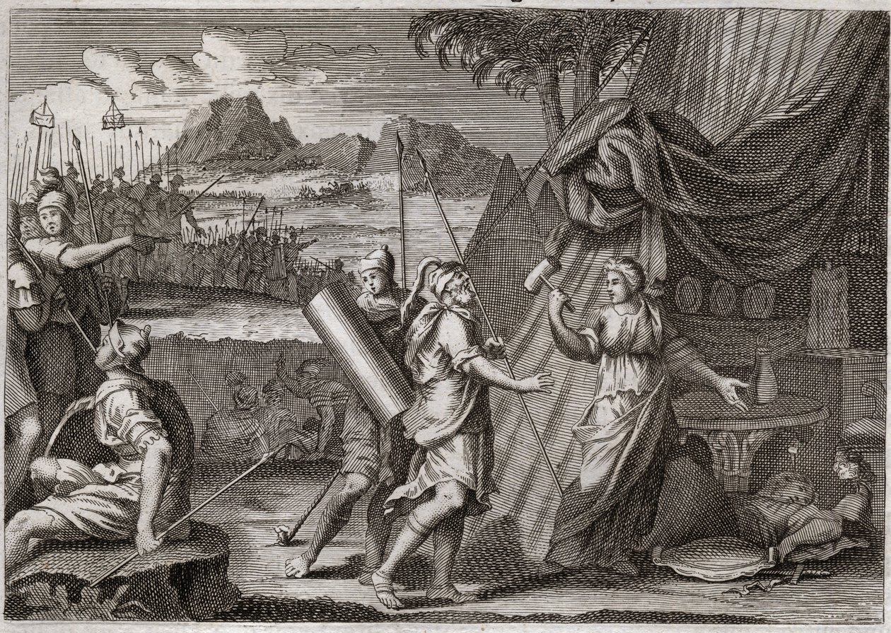 Biblia de Royaumont, Antiguo Testamento: Muerte de Sisara. Yael (Jael) mata al jefe del ejército cananeo Sisra (Sisera o Sisara). Ilustración de 1811. de Unknown artist