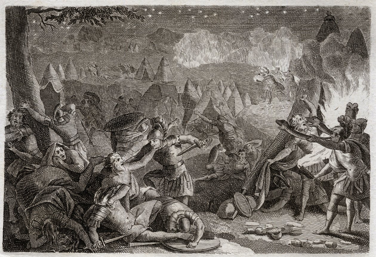 Biblia de Royaumont, Antiguo Testamento: Derrota de los madianitas por el sonido de las trompetas y las luces de las lámparas. Ilustración de 1811 de Unknown artist