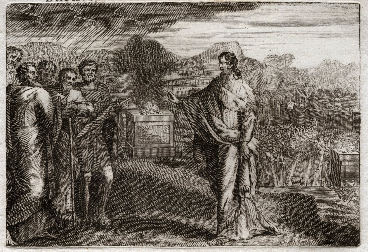 Biblia de Royaumont, Antiguo Testamento: Derrota de los filisteos. Samuel ofrece un holocausto a Dios. Luego los judíos defienden a los filisteos. Ilustración de 1811. de Unknown artist