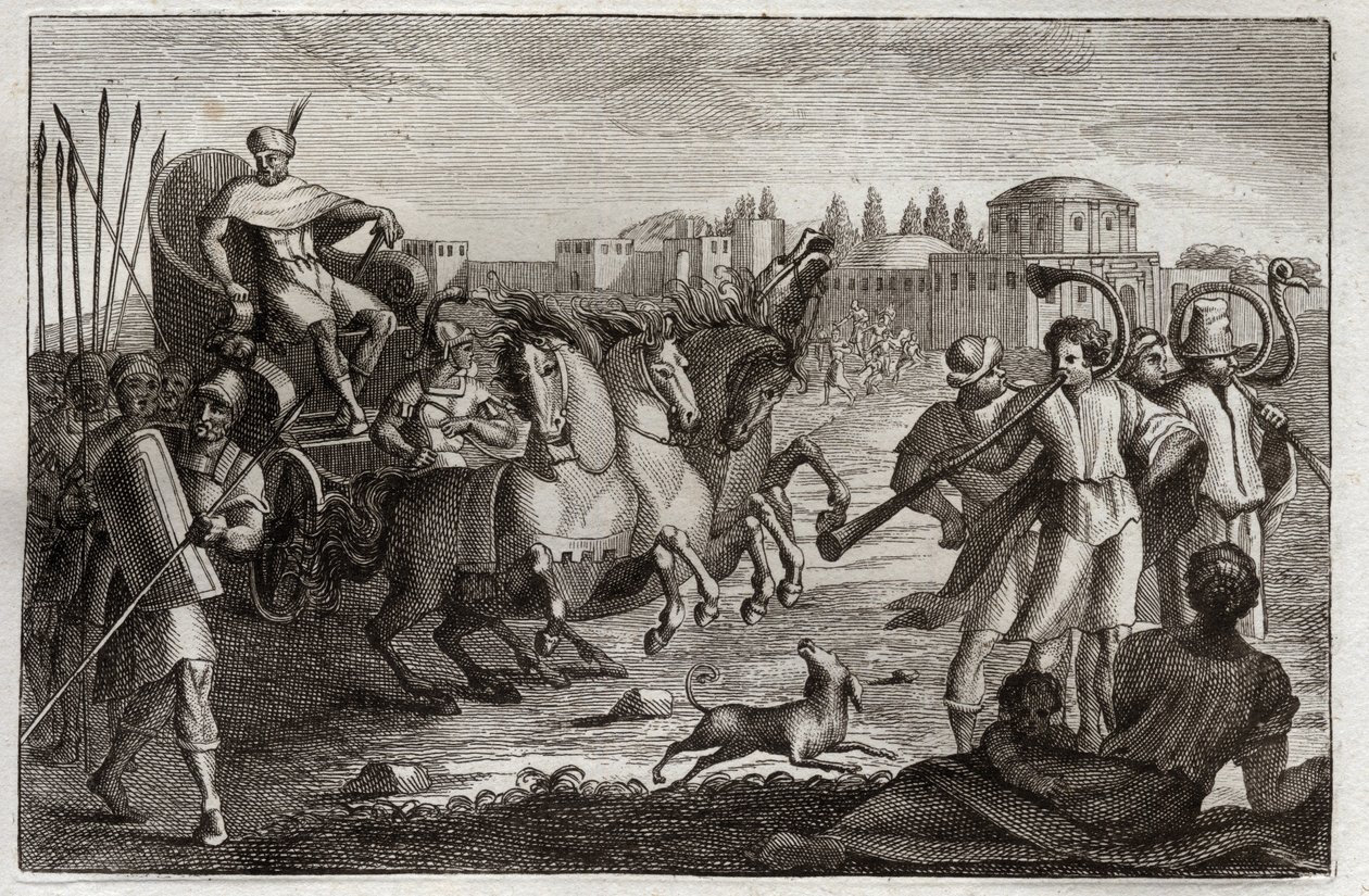 Biblia de Royaumont, Antiguo Testamento: Elevación de José. José es elevado en gloria. Ilustración de 1811. de Unknown artist