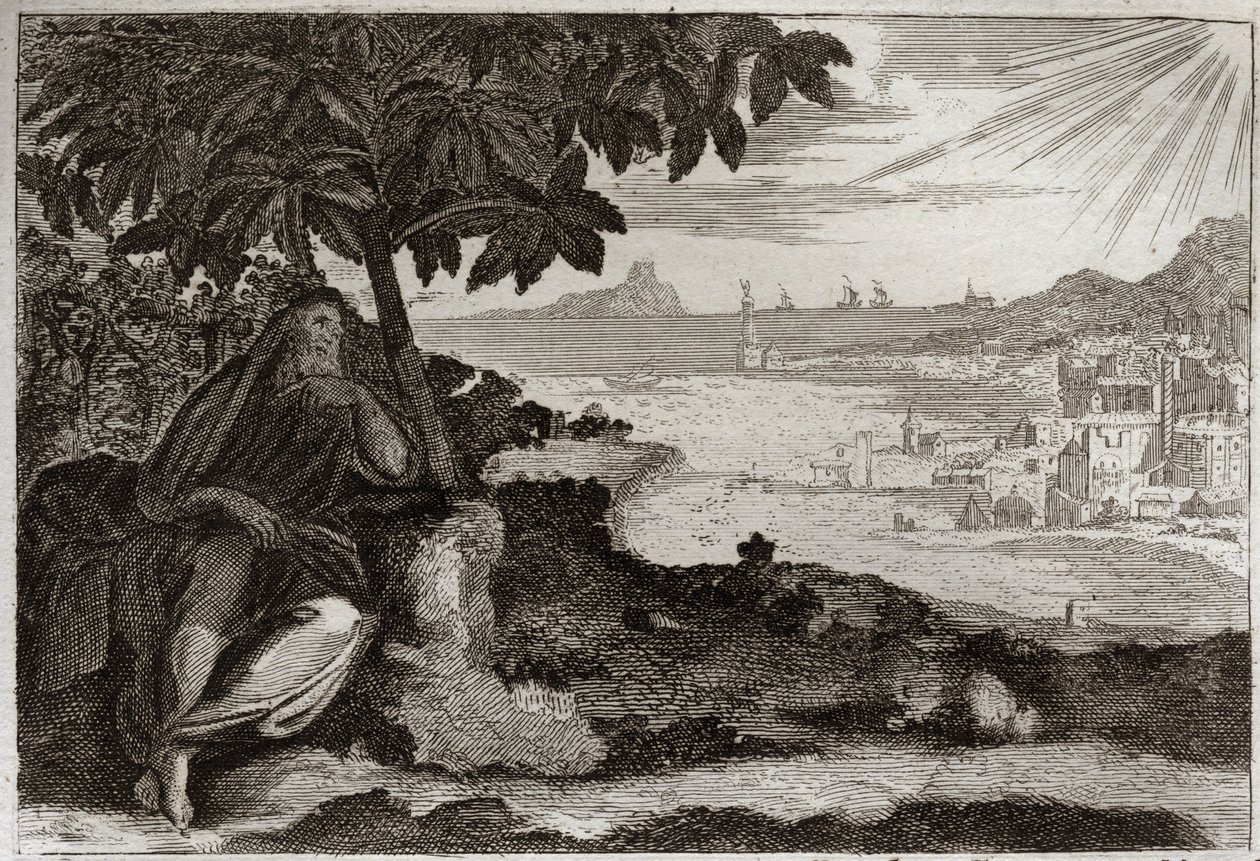 Biblia de Royaumont, Antiguo Testamento: Hiedra seca. Dios muestra con un ejemplo sensible a su profeta Jonás cuánto ama a los hombres y cuánto dolor sufre cuando se ve obligado a castigarlos. Ilustración de 1811 de Unknown artist