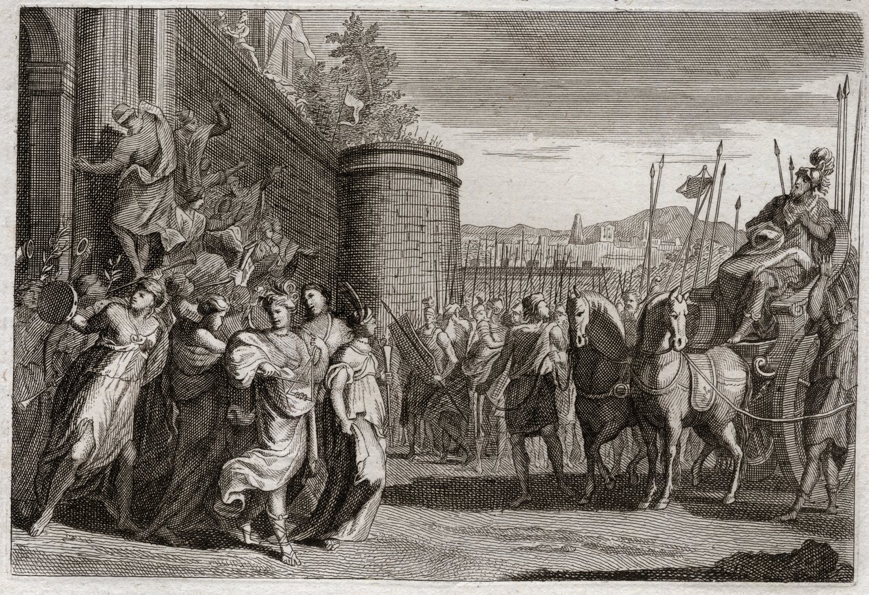 Biblia de Royaumont, Antiguo Testamento: Jefté sacrifica a su hija. Jefté, uno de los jueces de Israel, prometió sacrificar a Dios a la primera persona que viniera a él después de su victoria contra los amonitas. Fue su hija. Ilustración de 1811. de Unknown artist