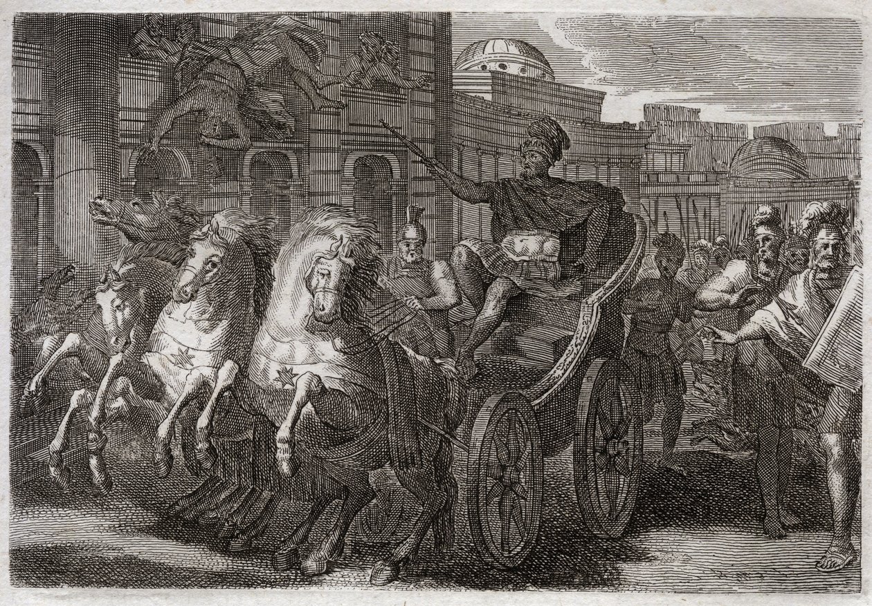 Biblia de Royaumont, Antiguo Testamento: Jezabel es comida por perros. Jehú hace que Jezabel sea arrojada por una ventana, y es comida por perros. Ilustración de 1811. de Unknown artist