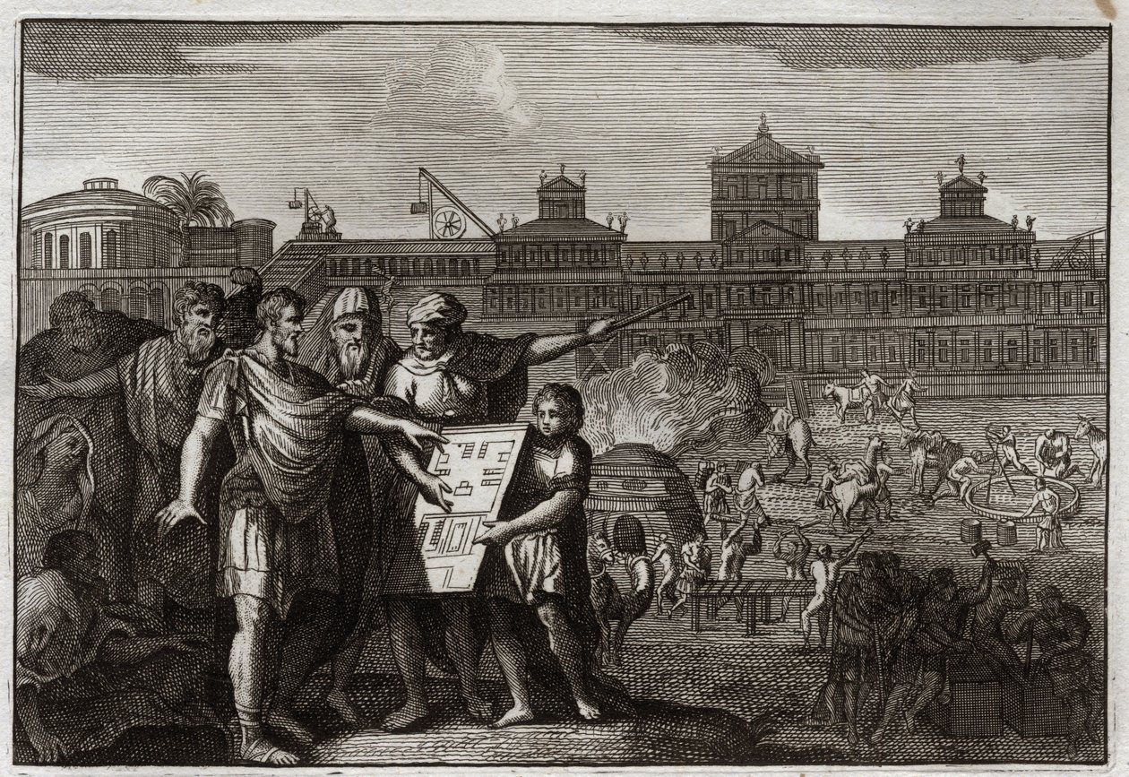Biblia de Royaumont, Antiguo Testamento: Rey Ciro. Ciro II el Grande, rey de Persia, y desde Babilonia, habiendo sabido que se había predicho por los profetas que sería él quien reconstruiría el Templo de Jerusalén, da poder a todos los judíos. Ilustración de Unknown artist