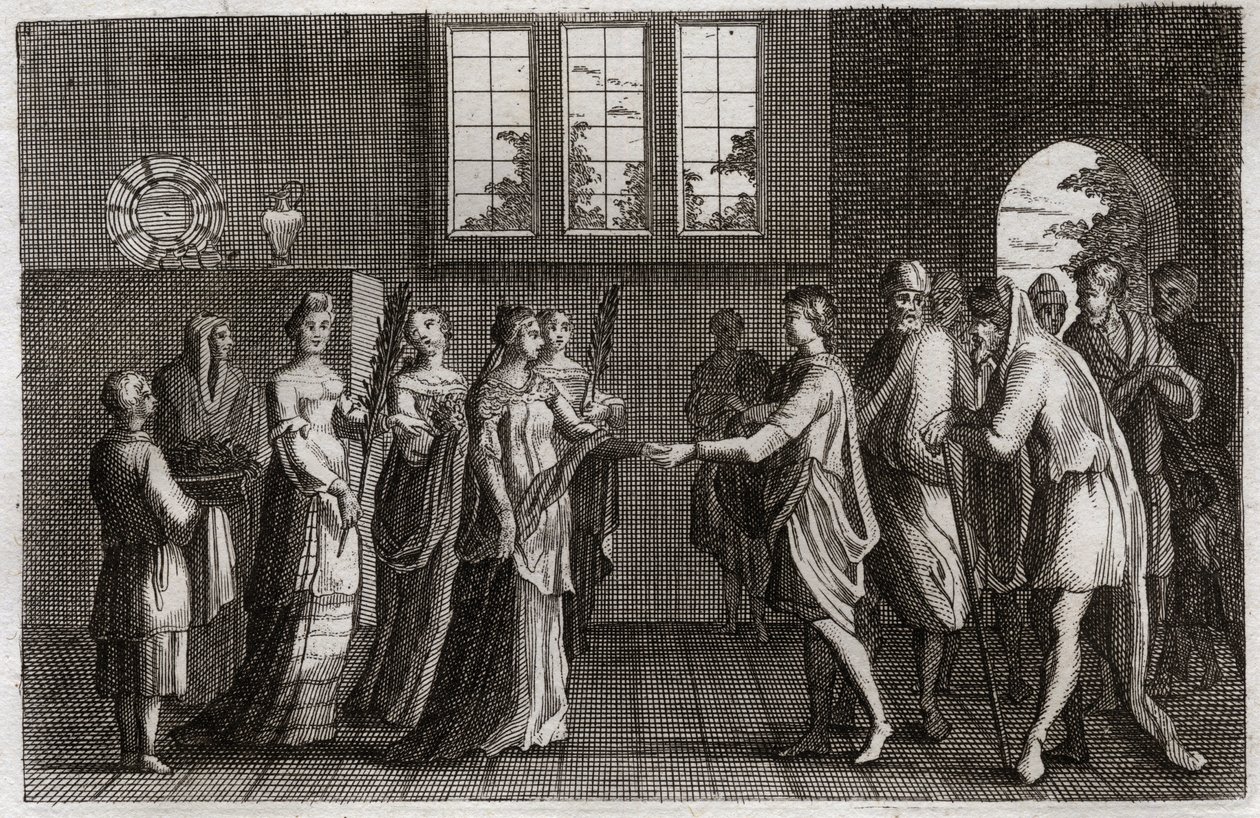 Biblia de Royaumont, Antiguo Testamento: Matrimonio de Isaac. Isaac, hijo de Abraham, se casa con Rebeca. Ilustración de 1811 de Unknown artist