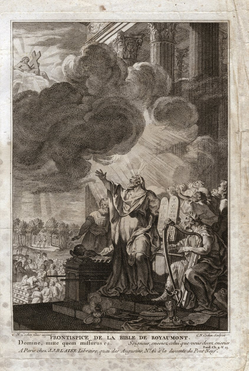 Biblia de Royaumont, Antiguo Testamento: Moisés dirigiéndose a Dios (“Señor, envía a quien debes enviar”). Frontispicio. Ilustración de 1811. de Unknown artist