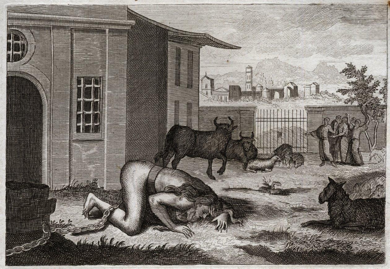 Biblia de Royaumont, Antiguo Testamento: Nabucodonosor se convierte en bestia. El rey Nabucodonosor II, como justo castigo por su orgullo, se convierte en bestia. Ilustración de 1811. de Unknown artist
