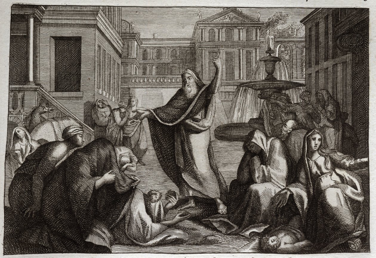 Biblia de Royaumont, Antiguo Testamento: Penitencia de los ninivitas. Los habitantes de Nínive hacen penitencia ante la predicación del profeta Jonás. Ilustración de 1811. de Unknown artist