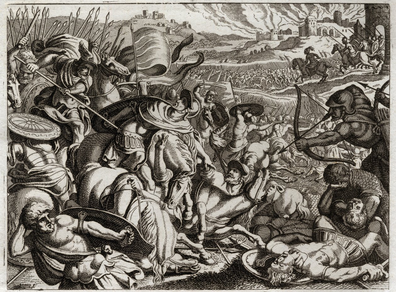 Biblia de Royaumont, Antiguo Testamento: Castigo de los benjamitas. La tribu de Benjamín es exterminada. Ilustración de 1811. de Unknown artist