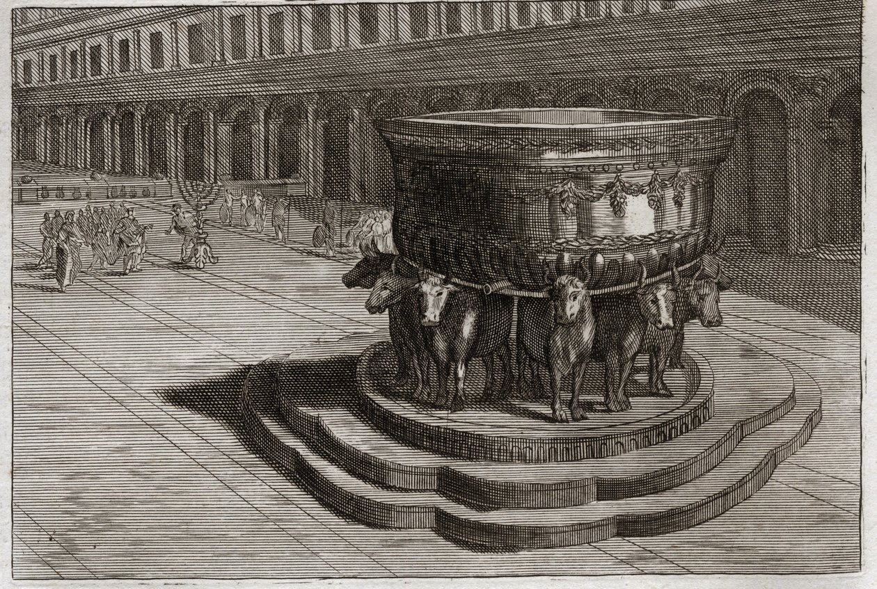 Biblia de Royaumont, Antiguo Testamento: Mar de bronce. El mar de bronce se utiliza para lavar los pies y las manos de los sacerdotes cuando entran al templo. Ilustración de 1811. de Unknown artist