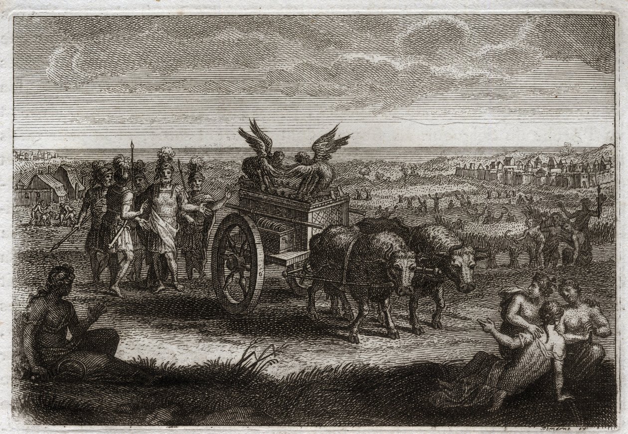 Biblia de Royaumont, Antiguo Testamento: El Arca devuelta. Los filisteos envían el Arca de la Alianza de vuelta a Judea para evitar los males que les causaba cada día. Ilustración de 1811. de Unknown artist