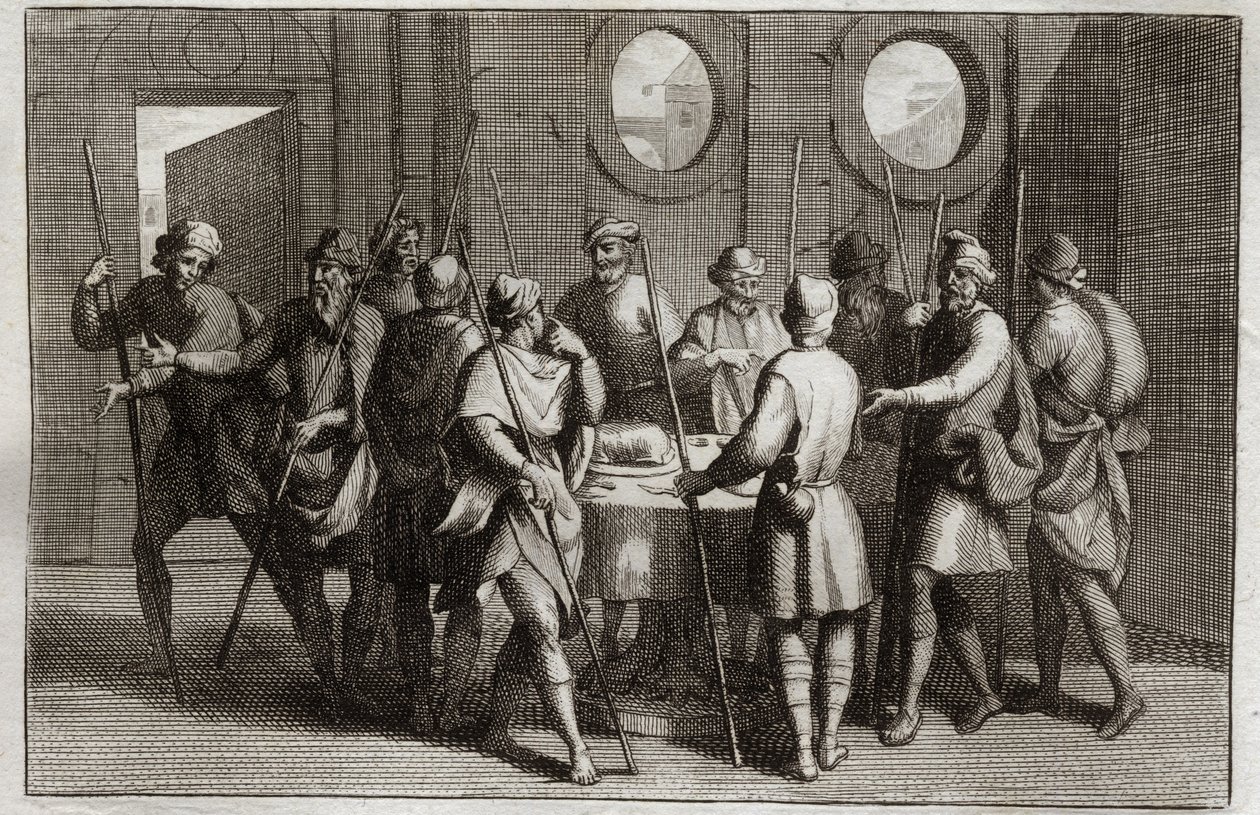 Biblia de Royaumont, Antiguo Testamento: El Cordero de Pascua. Dios ordenó a los judíos comer el cordero de Pascua, y por la décima plaga mató a todos los primogénitos. Ilustración de 1811. de Unknown artist