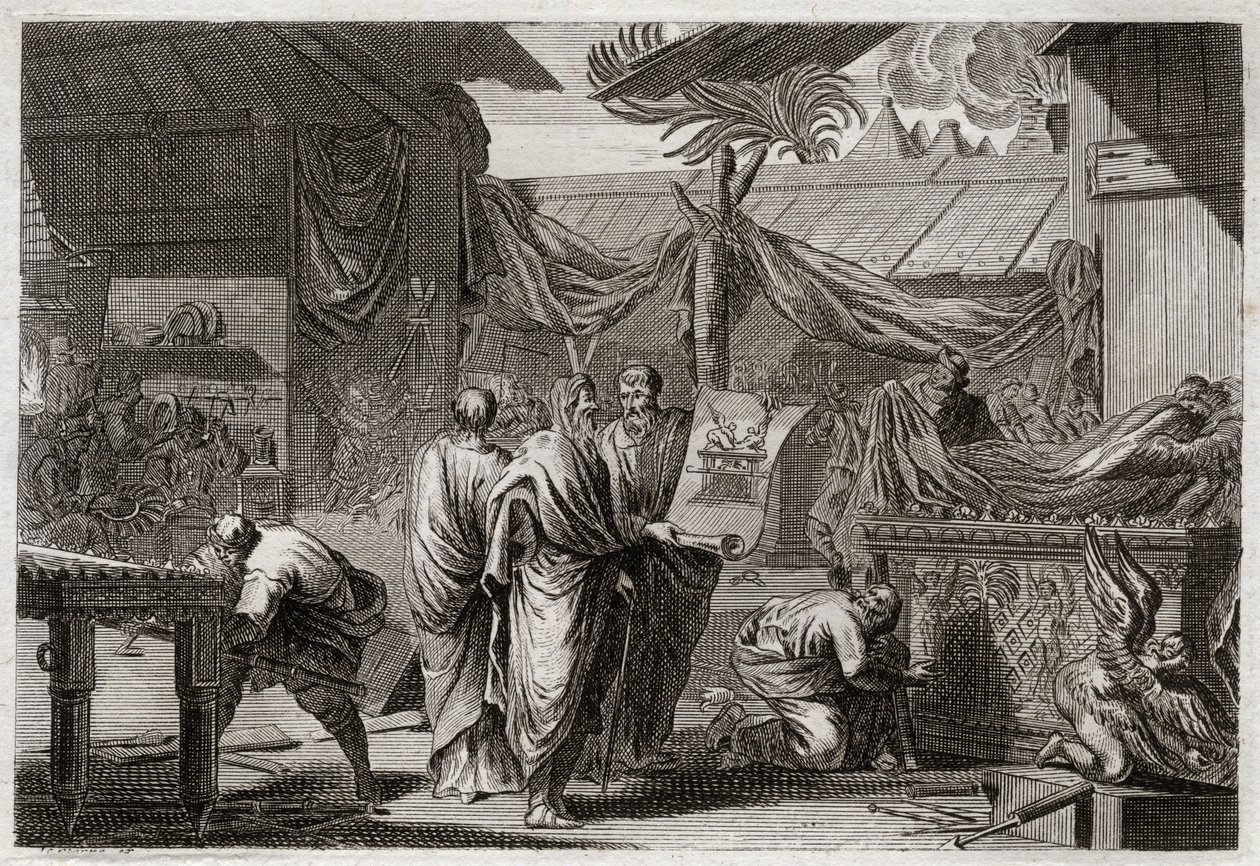 Biblia de Royaumont, Antiguo Testamento: El Tabernáculo. Moisés hace montar el Tabernáculo según la orden que había recibido de Dios. Ilustración de 1811. de Unknown artist