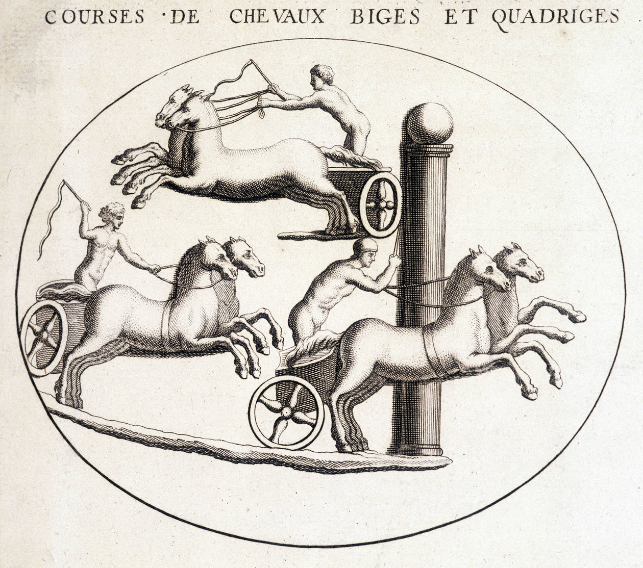 Carreras de bigas y cuadrigas. Grabado del siglo XIX. de Unknown artist