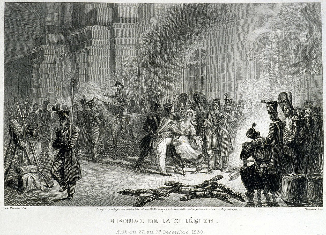 Bivouac de la XI Legión - noche del 22 al 23 de diciembre de 1830 - en “Fasttes de Gardes nationales de France” de Unknown artist