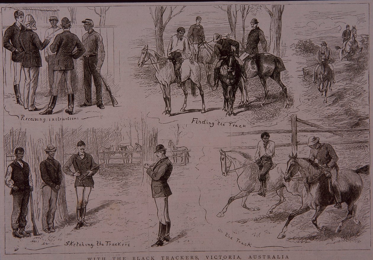 Rastreadores negros tras la pista de bandidos en Victoria, Australia en 1881 de Unknown artist