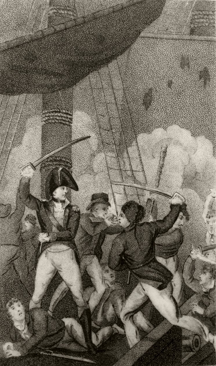 Barbanegra abordando la Perla, comandada por el Teniente Maynard de Unknown artist