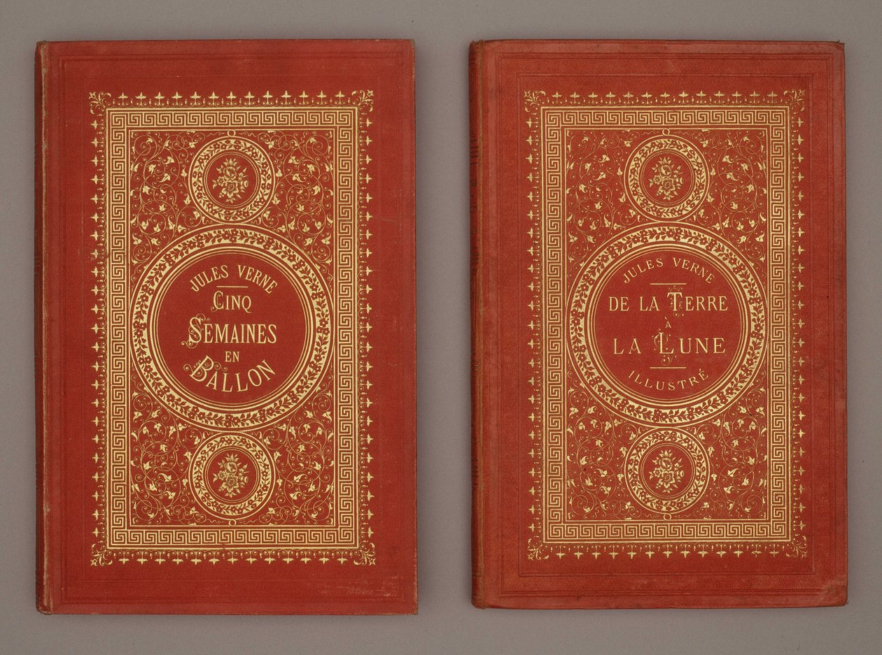 Portada del libro “Cinco semanas en globo” y “De la Tierra a la Luna” por Jules Verne de Unknown artist