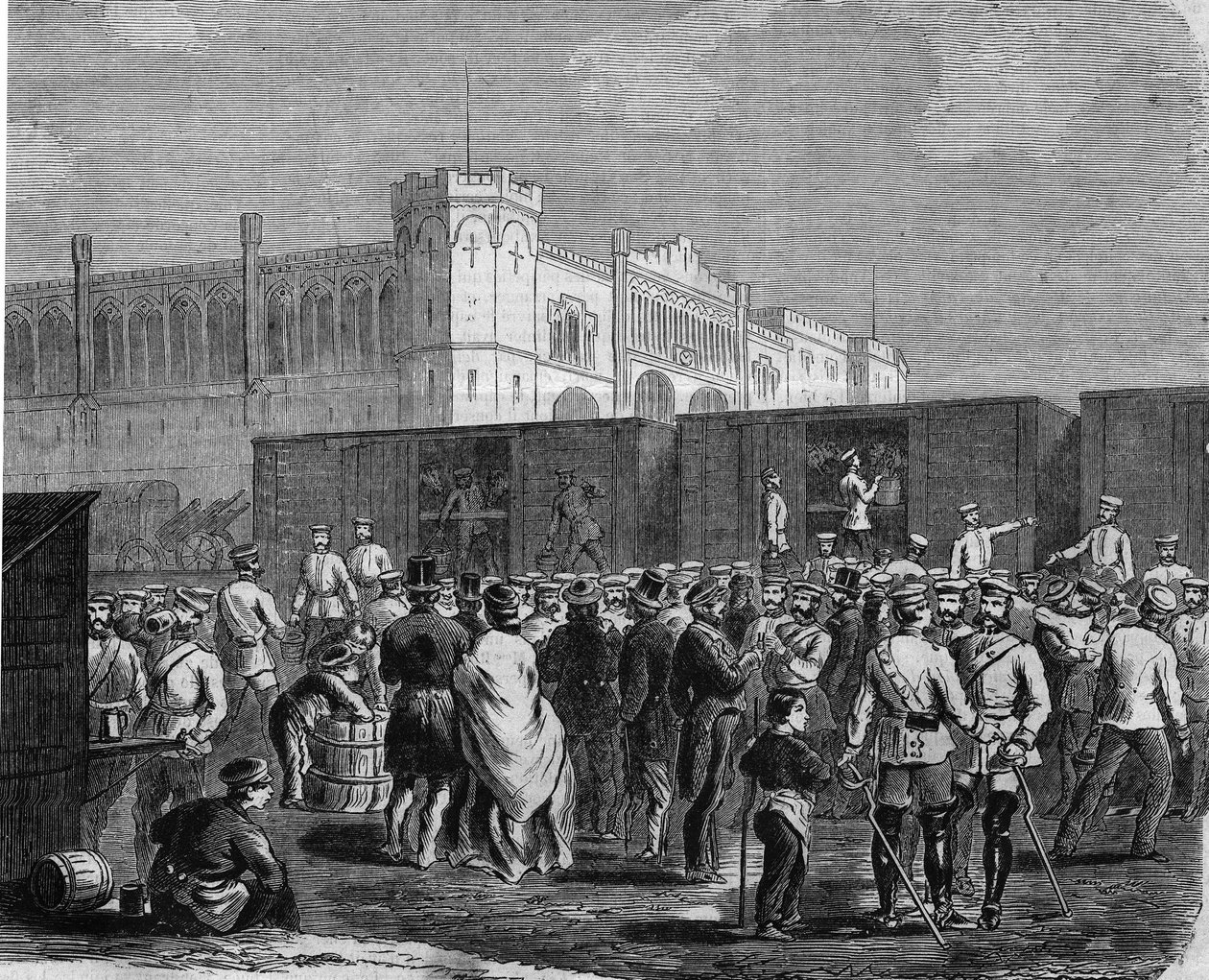Breslau (o Wroclaw), Coraceros de la Guardia Prusiana en la campaña contra Austria en 1866. Grabado de Unknown artist