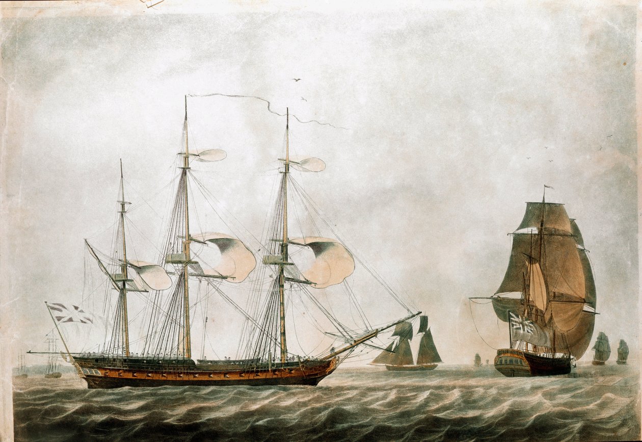 Fragata británica en el siglo XVIII (impresión del siglo XIX) de Unknown artist